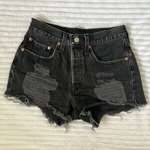 Levi 501 Black Distressed Jean Shorts